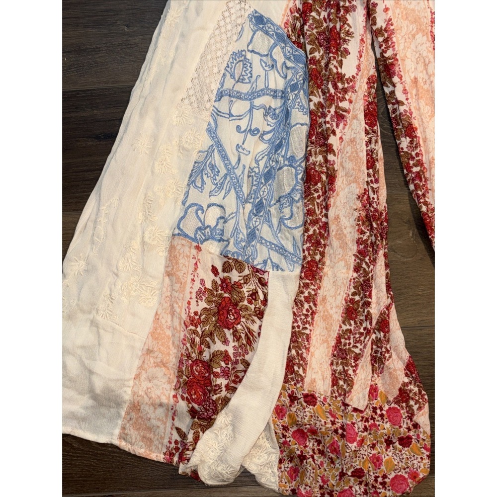 Free People Strapless Patchwork Wide-Leg Jumpsuit in Cream, Blue, and Red Floral - Picture 2 of 9